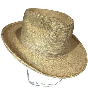 SunBody Hats Palm Leaf Natural Brim Cowboy Western Hat  Size Tag Gone - But 7”